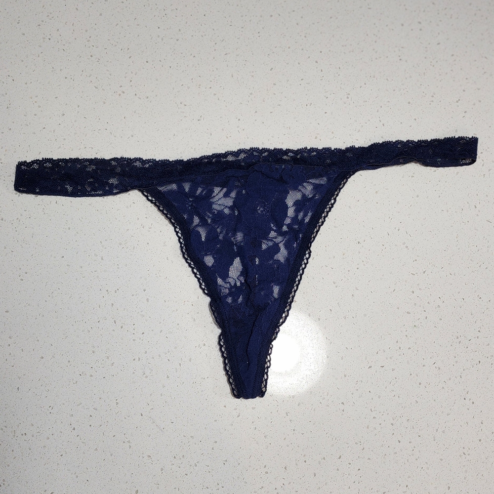 Lace Thong Panties - Navy Blue